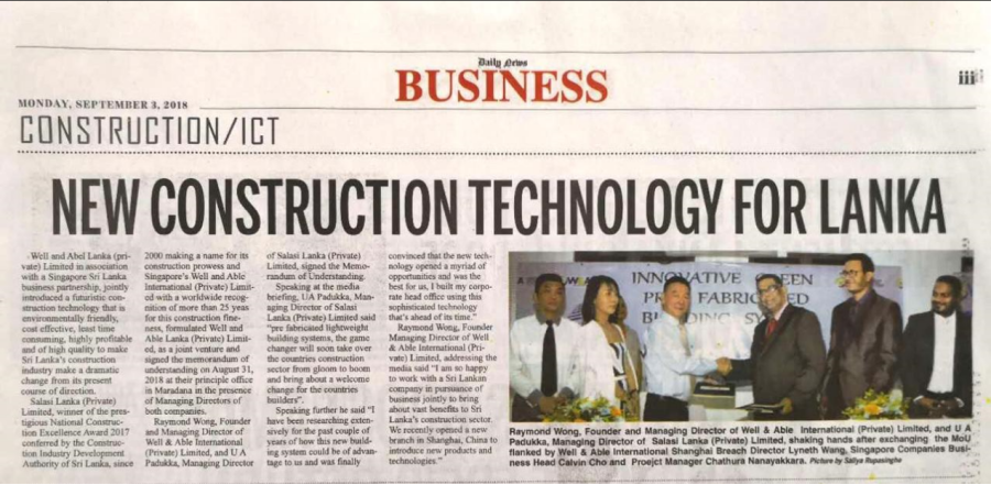 WELL AND ABLE WORLDWIDE INTEGRATION
Sri Lanka Newspaper report “Daily News Business section”